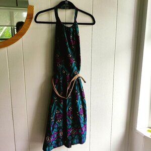 Dress by Jessica Howard, halter top & backless.Tropical Print in blue & Purple